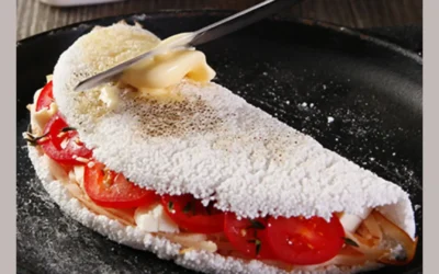 Crepes de Tapioca com Queijo, Tomate e Orégano